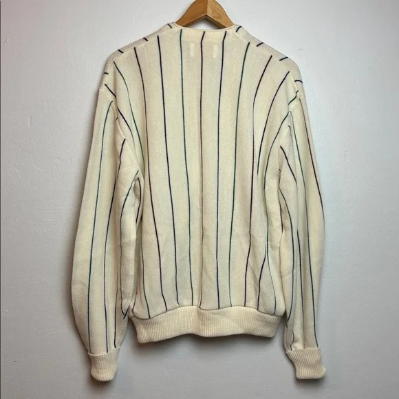 VTG Jantzen Candy Cane Striped Men’s Cardigan Sweater Cream Large Preppy Grandpa - Picture 2 of 6